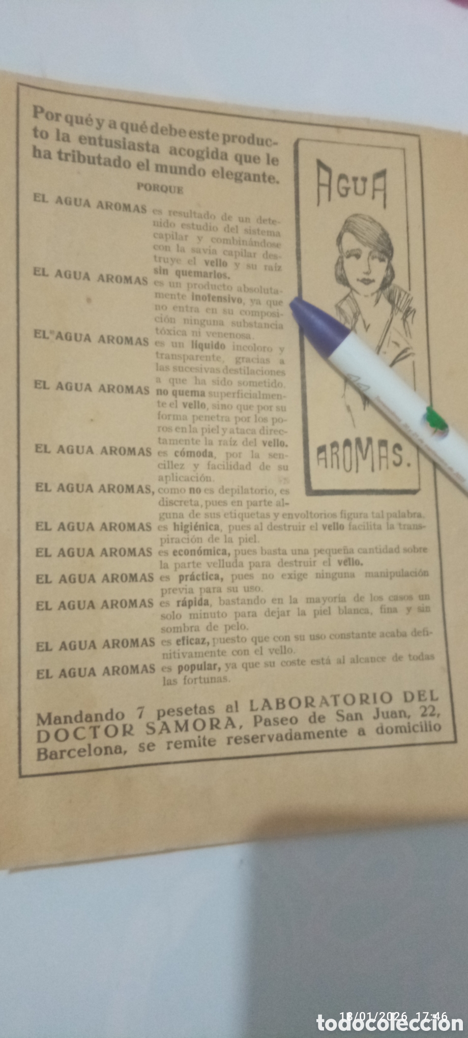 Sammelleidenschaft Andere Papierartikel: RECORTE A&Ntilde;OS 20 PUBLICIDAD ANTIGUA AGUA AROMAS DEPILATORIO DOCTOR SAMORA BARCELONA