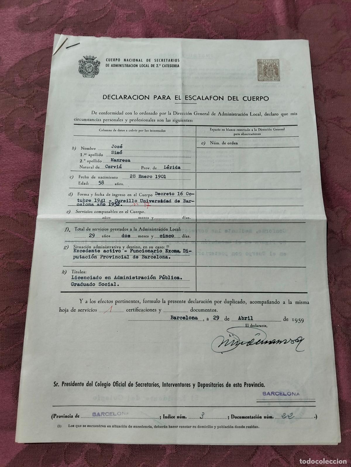 Outros artigos de papel: Cuerpo nacional de secretarios de administracion local de 2&ordf; categoria declaracion para el escalafon