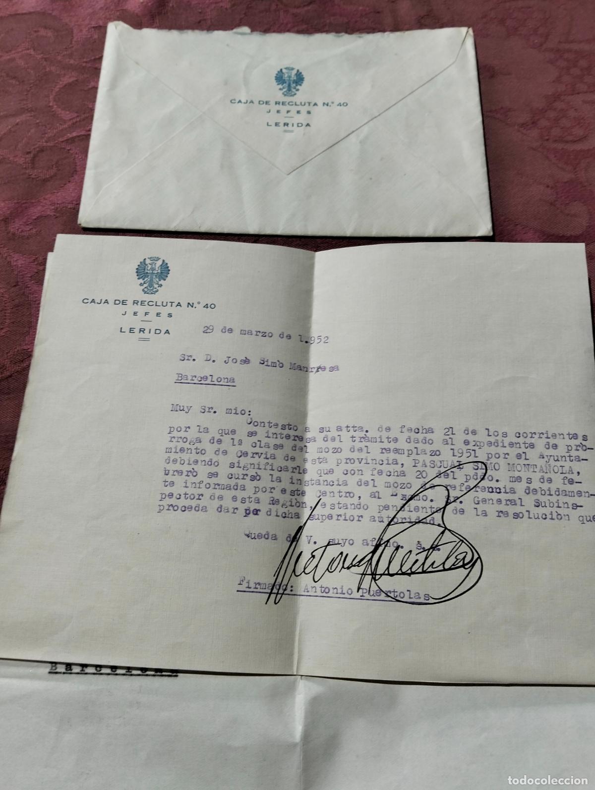 Sammelleidenschaft Andere Papierartikel: Caja de recluta n&ordm;40 jefes L&eacute;rida a&ntilde;os 50 1952 instancia resolucion curso