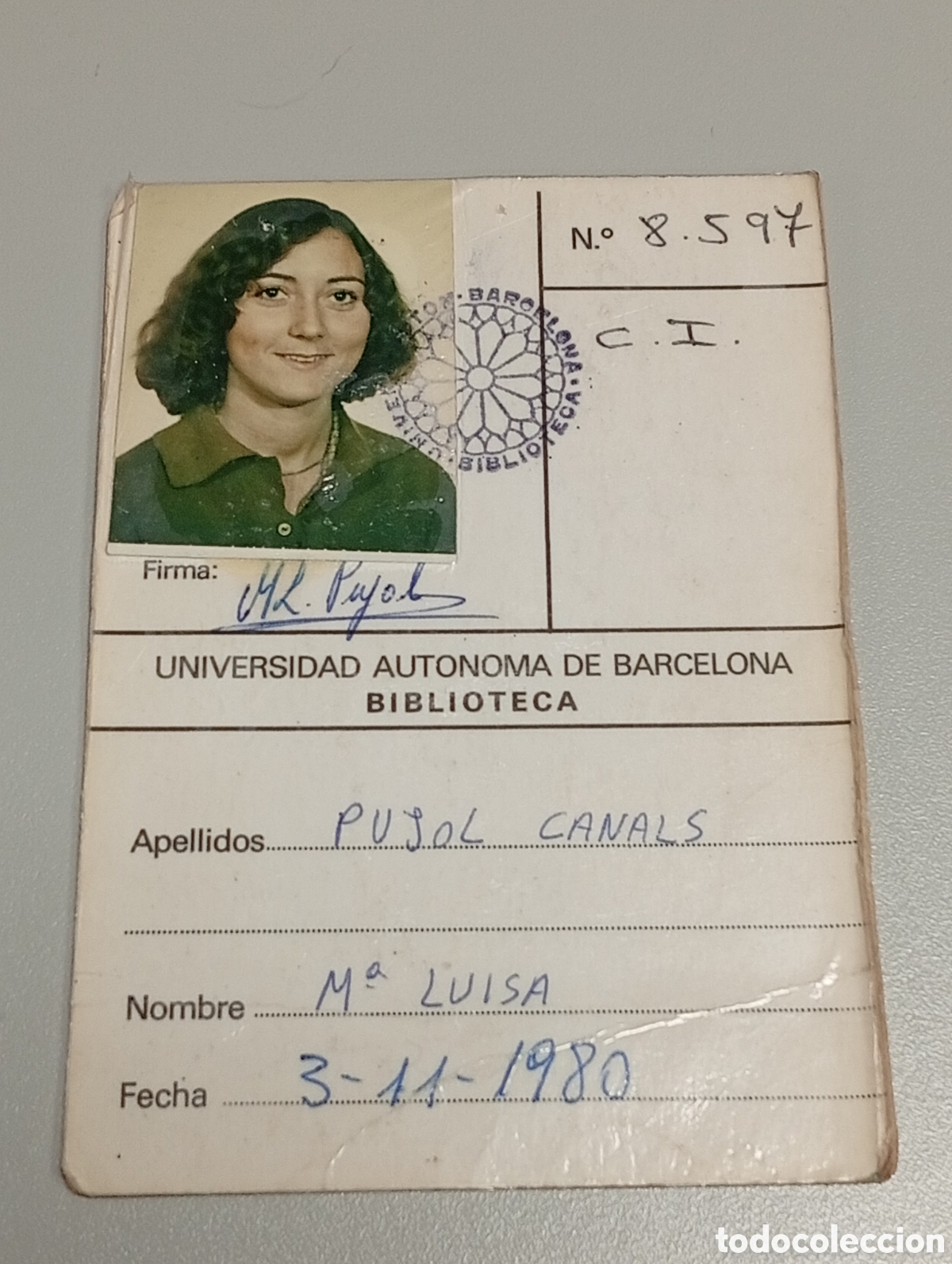 Otros Art&iacute;culos de Coleccionismo en Papel: Carnet biblioteca universidad aut&oacute;noma de barcelona.1980. universitaria.transicion.