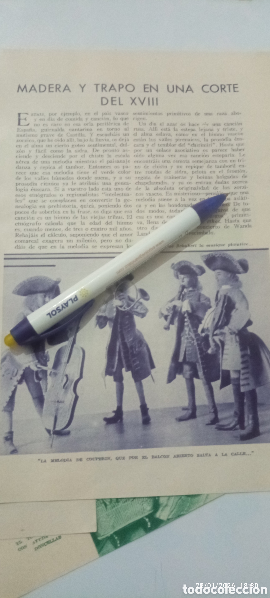 Paper Collecting Others: 3 PAGINAS ,RECORTE 1935 ART&Iacute;CULO MADERA Y TRAPO EUGENIO MONTES ESCENA SIGLO XVIII
