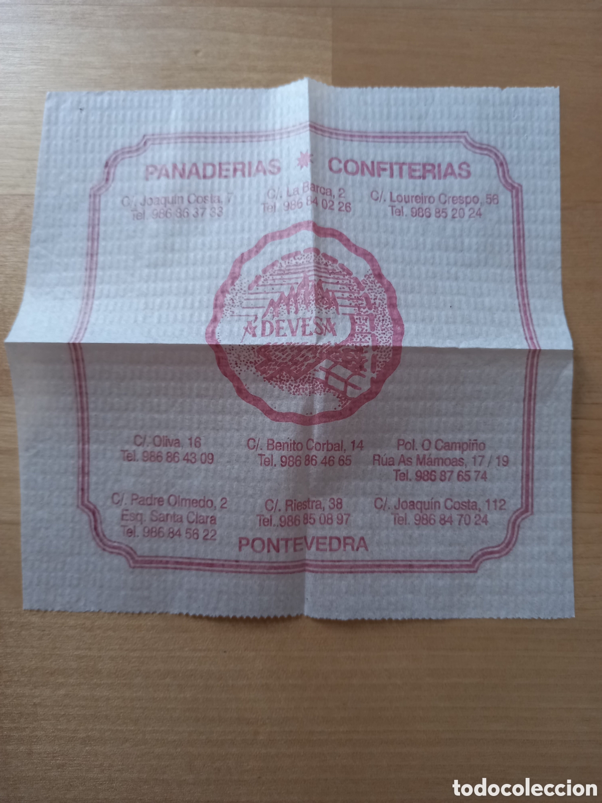 Otros art&iacute;culos de coleccionismo en papel: SERVILLETA DE PAPEL - PANADER&Iacute;AS CONFITER&Iacute;AS ADEVESA (PONTEVEDRA)