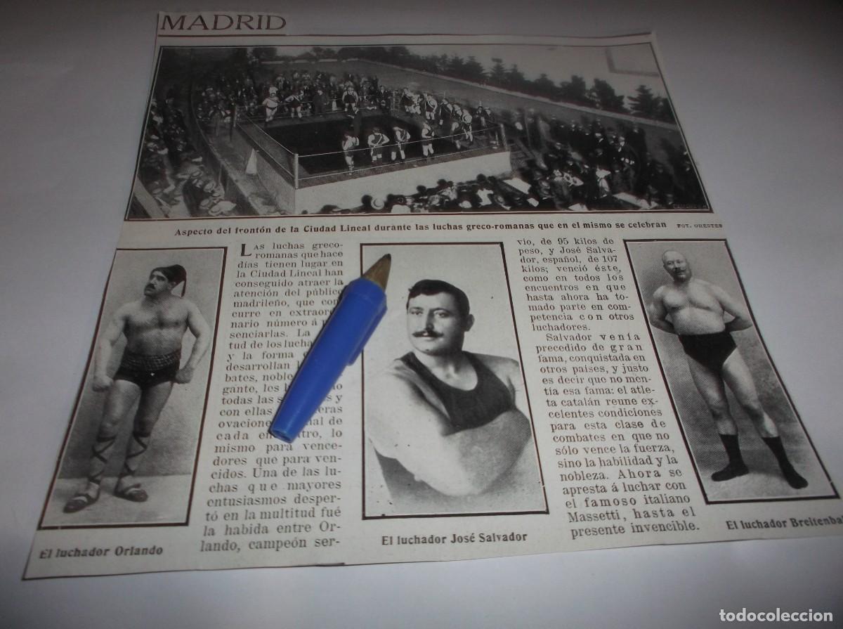 Otros Art&iacute;culos de Coleccionismo en Papel: RECORTE A&Ntilde;O 1911(MADRID)FRONT&Oacute;N D CIUDAD LINEAL,LUCHAS-GRECOROMANAS,ORLANDO,JOS&Eacute; SALVADOR,BREITENBAH