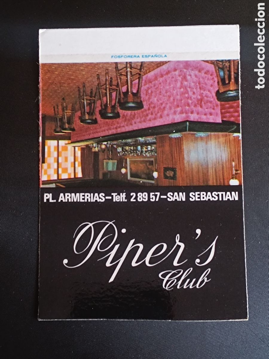 Otros Art&iacute;culos de Coleccionismo en Papel: Piper's club (San Sebasti&aacute;n) - Carterita cerillas