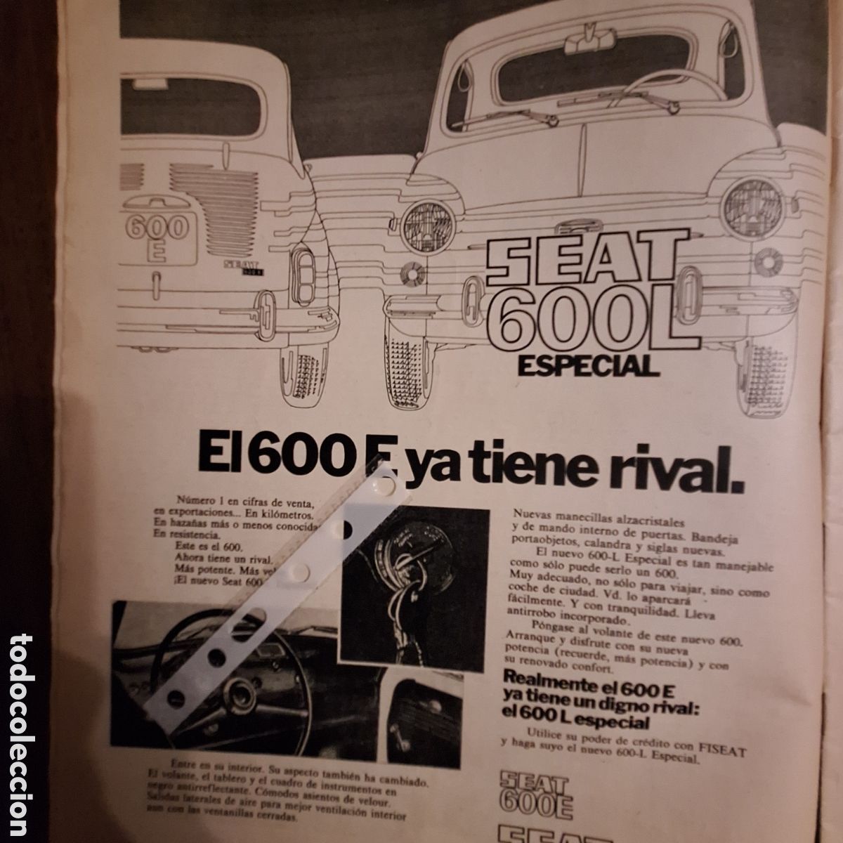 Otros Art&iacute;culos de Coleccionismo en Papel: Publicidad autom&oacute;vil seat 600 L de 1972