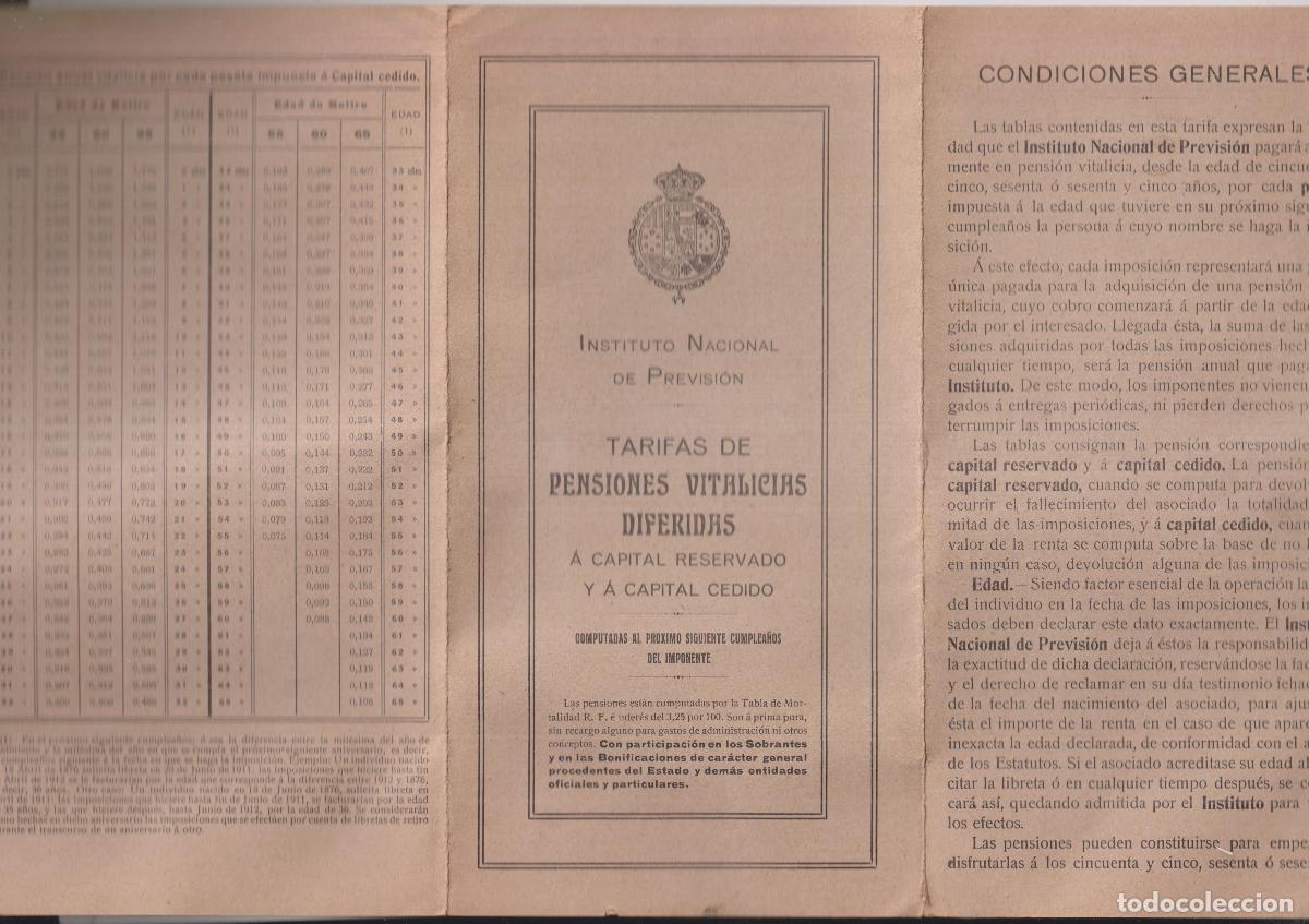 Sammelleidenschaft Andere Papierartikel: Instituto Nacional de Previsi&oacute;n. Tarifas de Pensiones Vitalicias Diferidas a capital reservado y a c