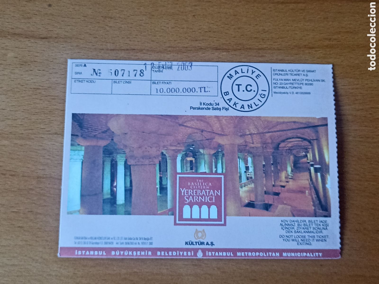 Otros Art&iacute;culos de Coleccionismo en Papel: Entrada Turqu&iacute;a Estambul Cisterna - 2003 - Pedido m&iacute;nimo 3#