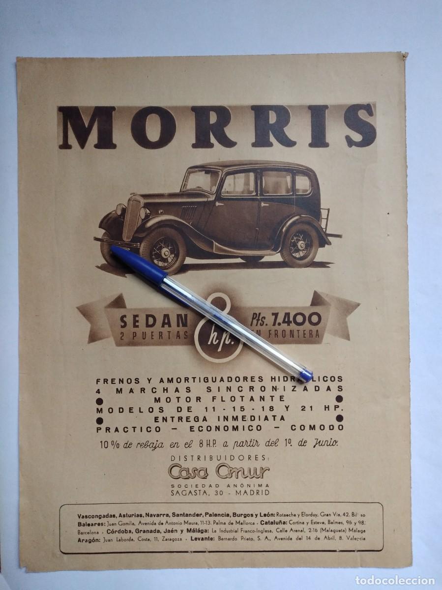 Otros Art&iacute;culos de Coleccionismo en Papel: MORRIS SEDAN 8 H.P 2 PUERTAS 7400 PESETAS CASA OSNUR SAGASTA 30 MADRID PUBLICIDAD PRENSA 1935