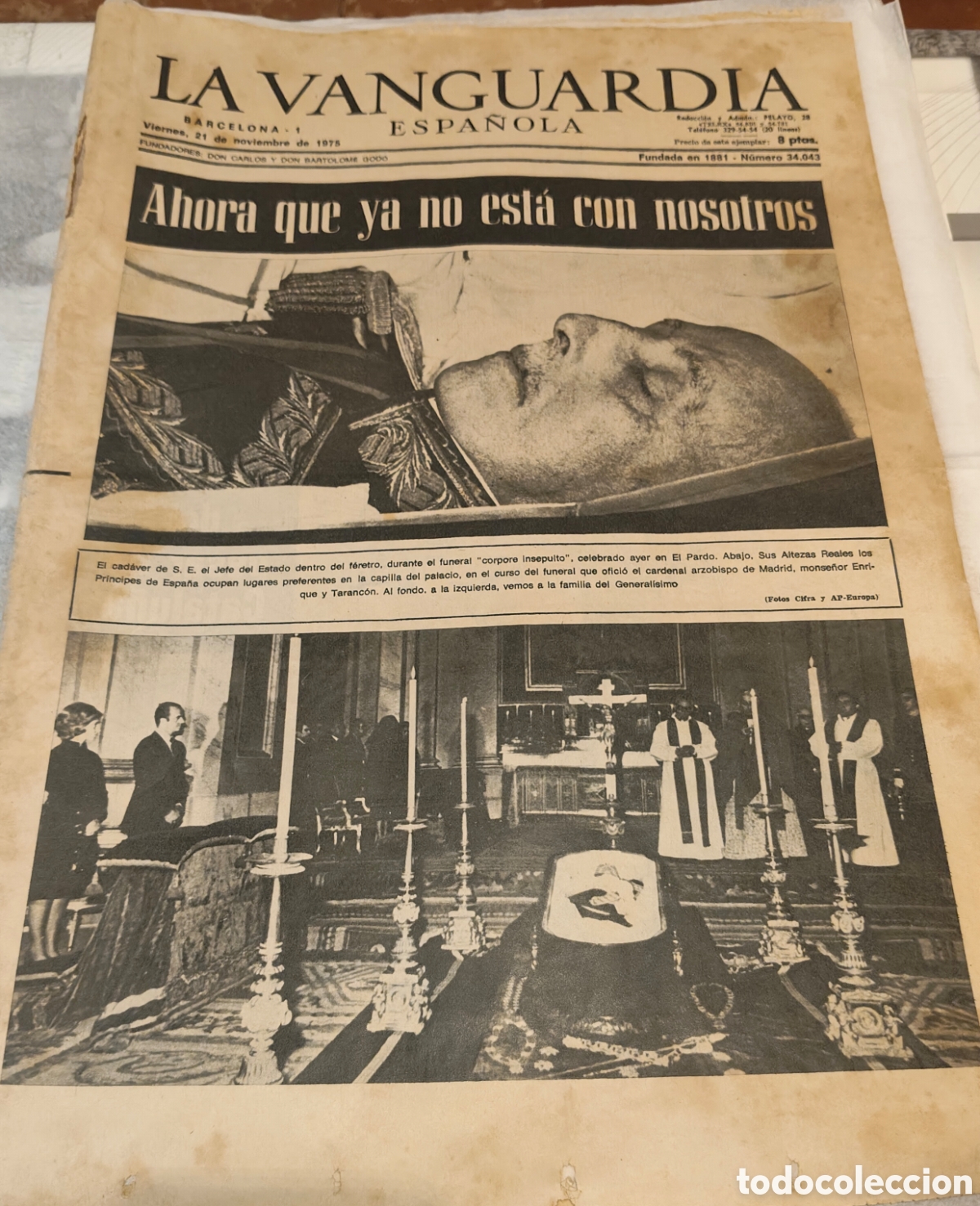 Sammelleidenschaft Andere Papierartikel: PERIODICO LA VANGUARDIA ESPA&Ntilde;OLA DE LA MUERTE DE FRANCO