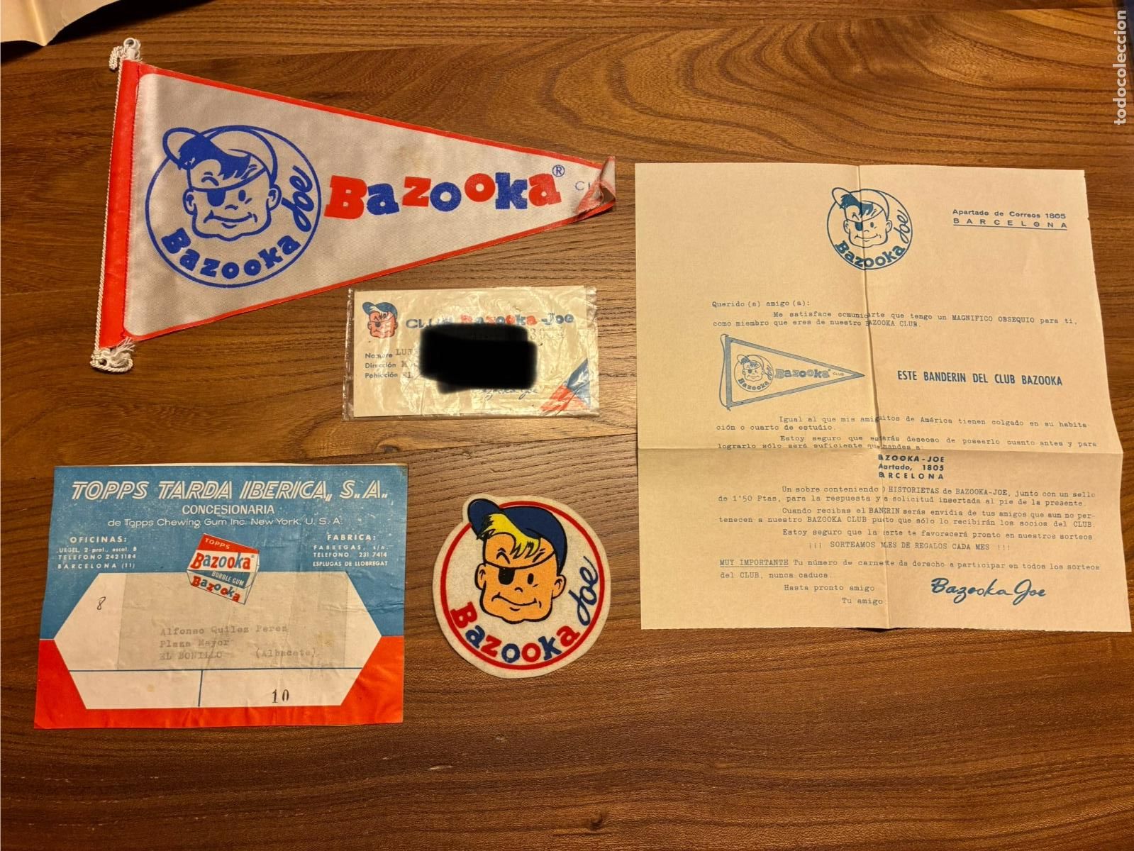 Otros Art&iacute;culos de Coleccionismo en Papel: lote chicles Bazoka club joe banderin, carnet, carta premio, parche de tela,topps tarda iberica