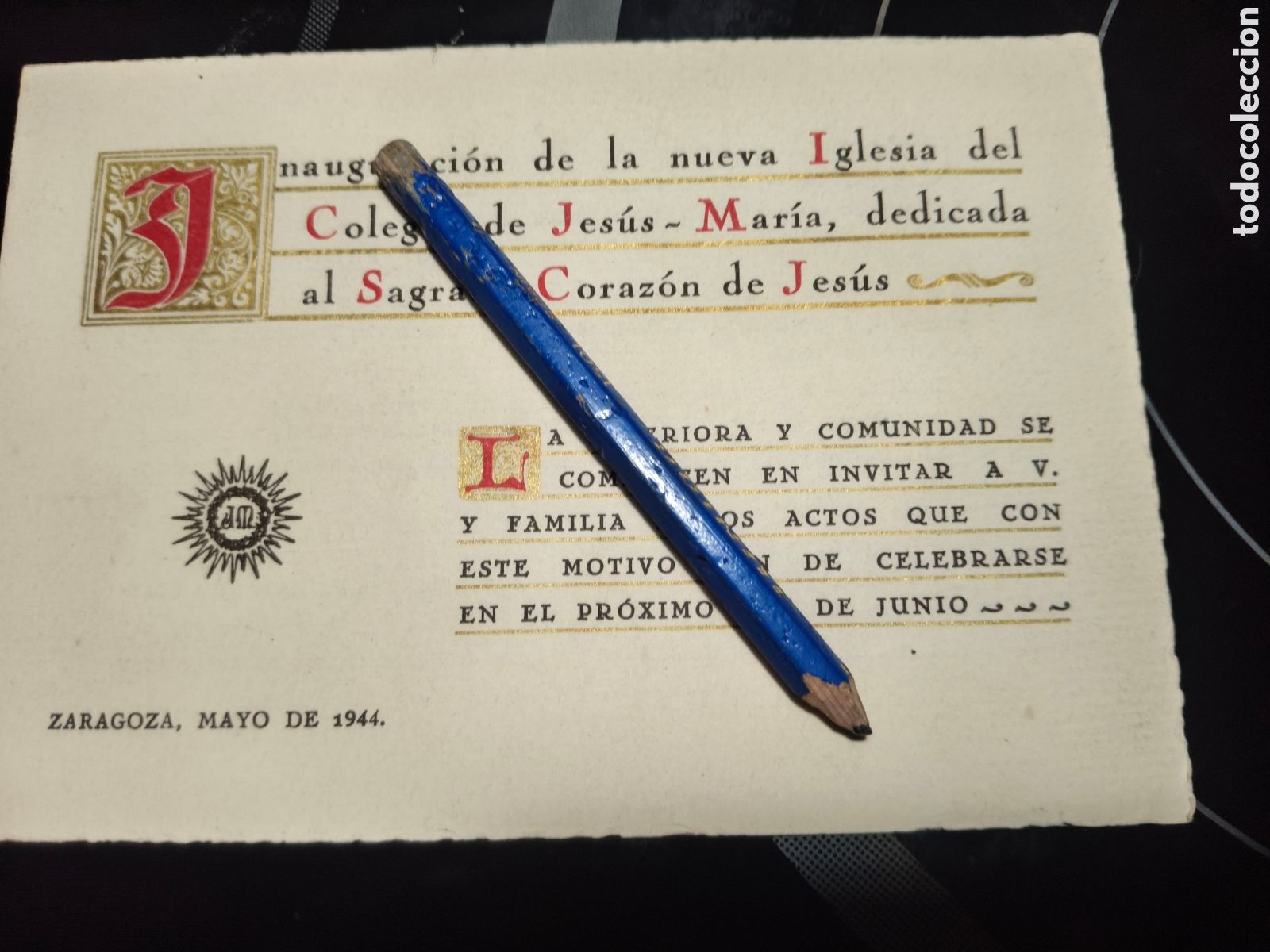 Otros Art&iacute;culos de Coleccionismo en Papel: Recordatorio inauguraci&oacute;n iglesia colegio jes&uacute;s mar&iacute;a el salvador Zaragoza