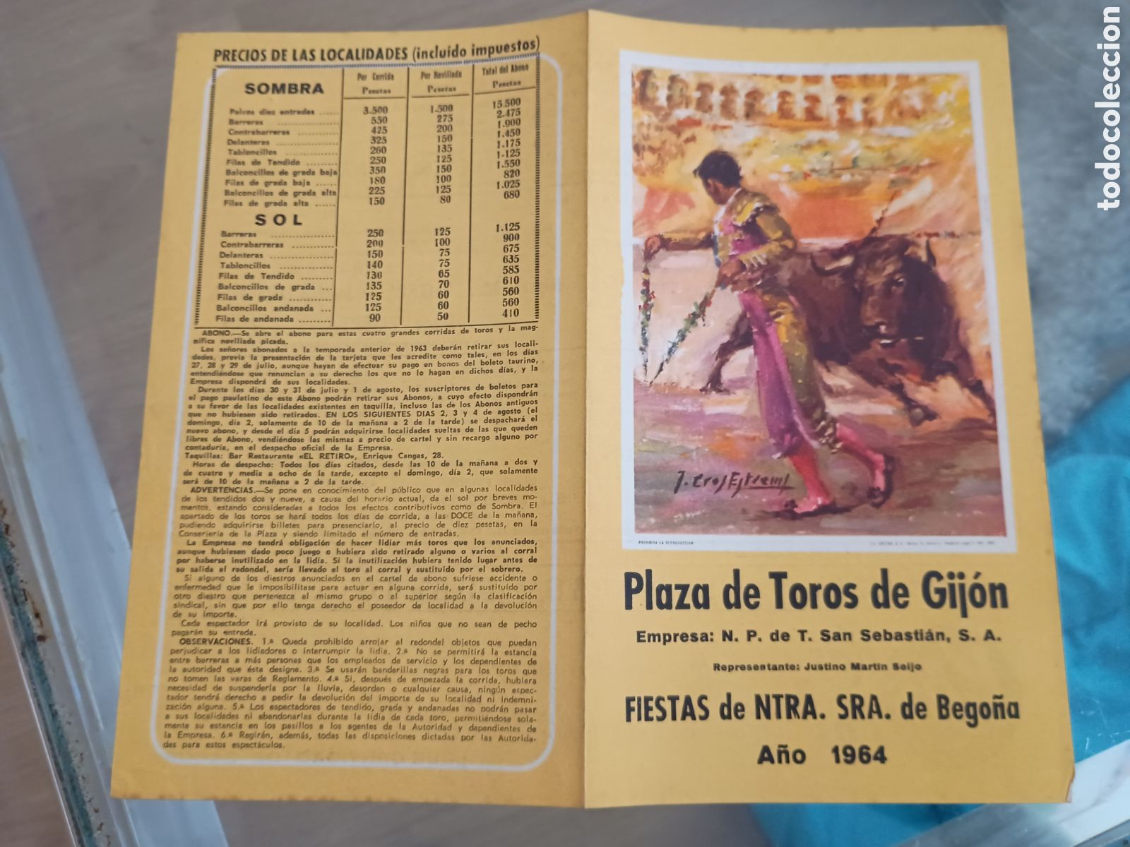 Otros Art&iacute;culos de Coleccionismo en Papel: 1.3 Programa Plaza de toros de Gij&oacute;n. Fiestas Ntra Sra de Bego&ntilde;a. A&ntilde;o 1964. Feria Taurina El Bibio