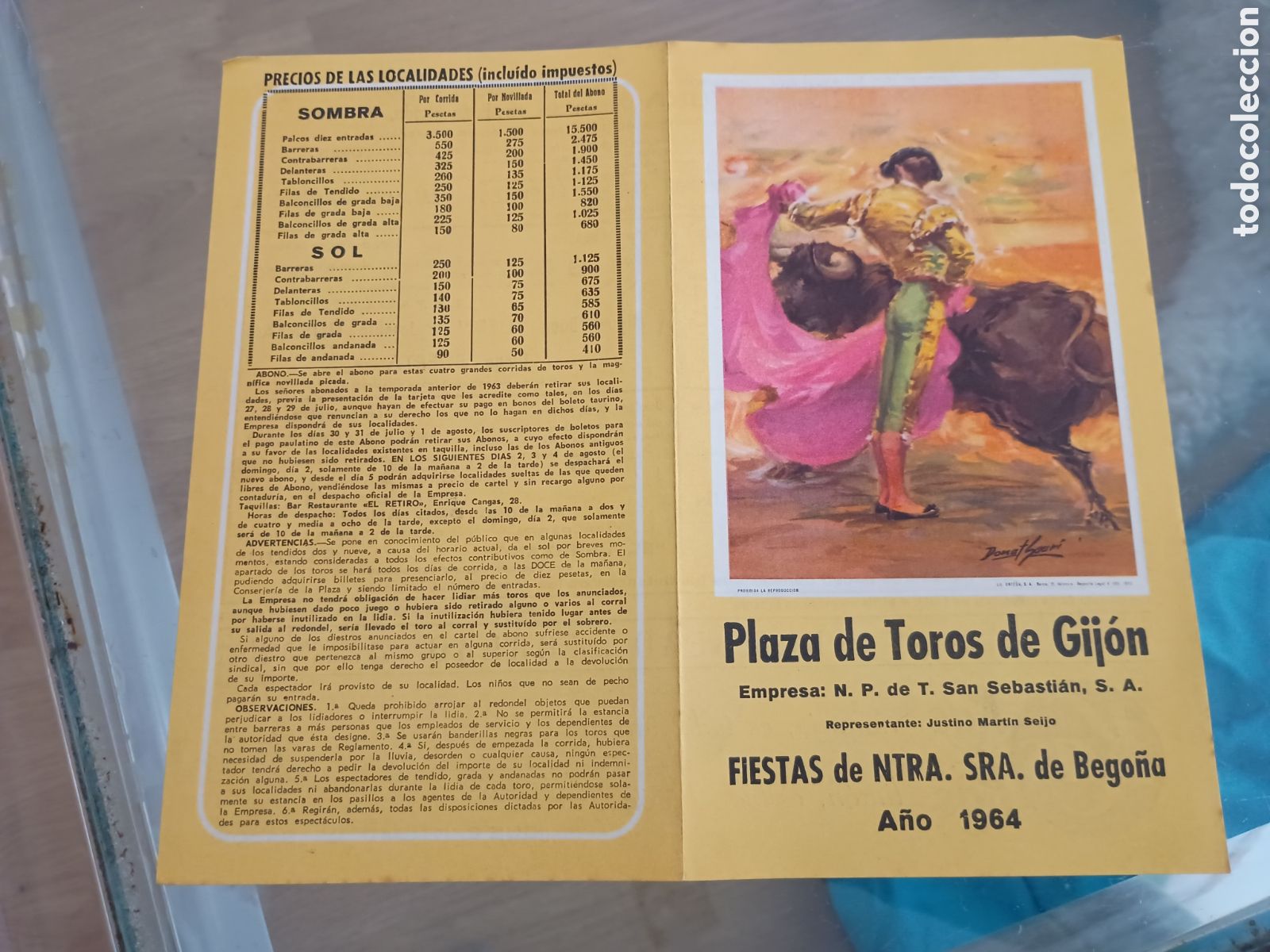 Otros Art&iacute;culos de Coleccionismo en Papel: 1.3 Programa Plaza de toros de Gij&oacute;n. Fiestas Ntra Sra de Bego&ntilde;a. A&ntilde;o 1964. Feria Taurina El Bibio