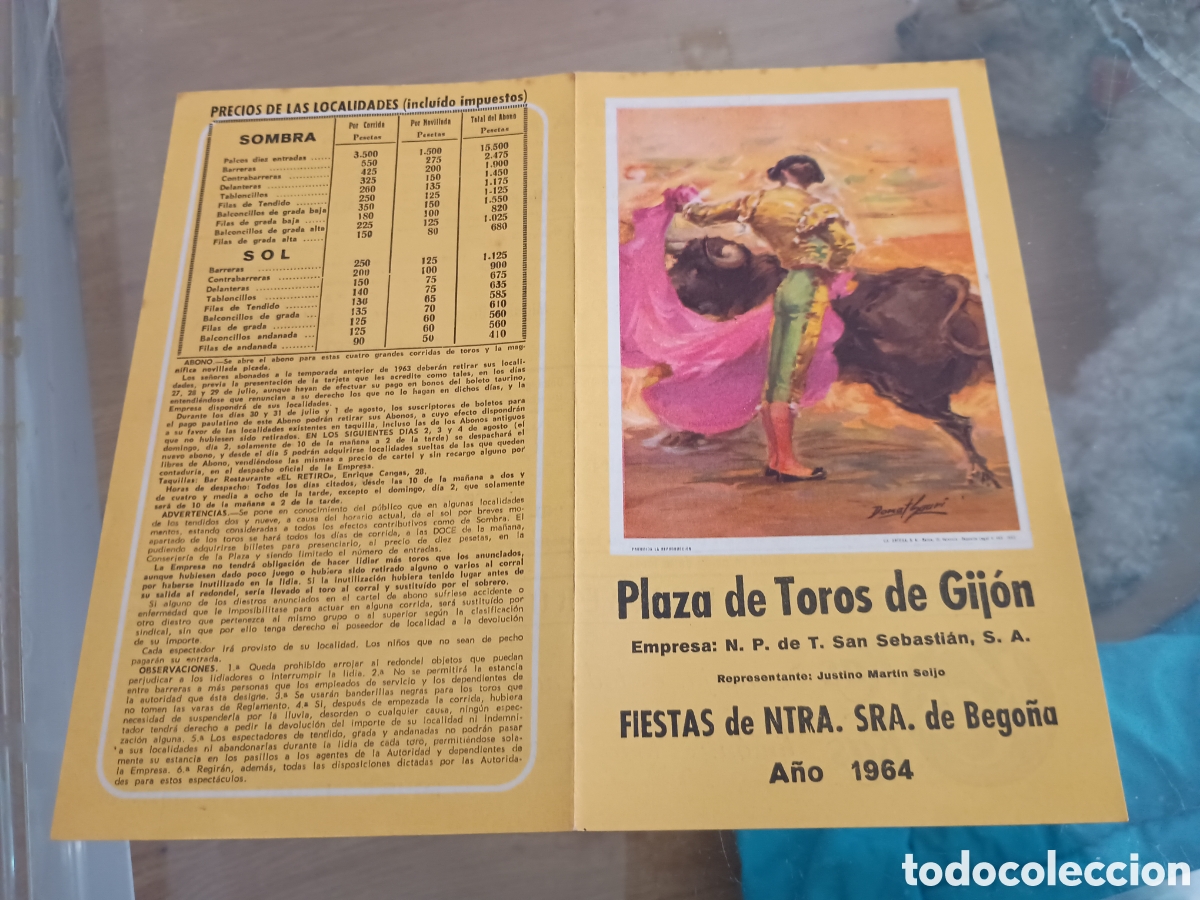 Otros Art&iacute;culos de Coleccionismo en Papel: 1.3 Programa Plaza de toros de Gij&oacute;n. Fiestas Ntra Sra de Bego&ntilde;a. A&ntilde;o 1964. Feria Taurina El Bibio