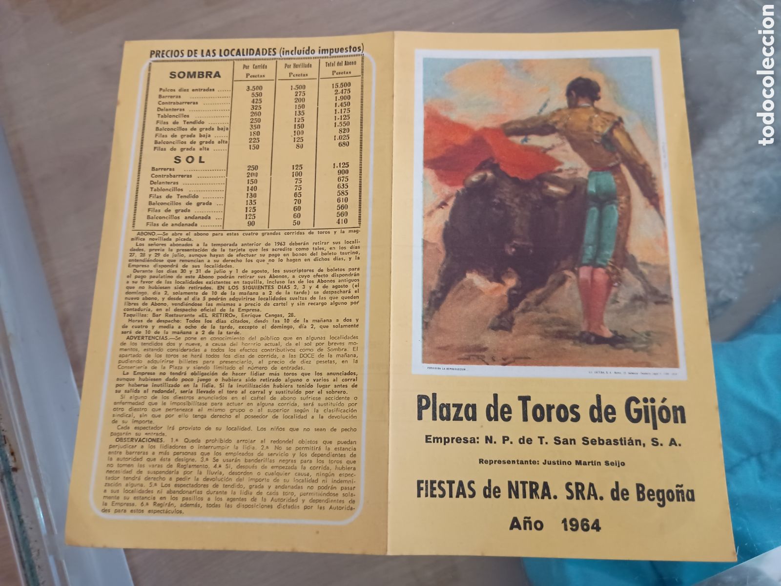 Otros Art&iacute;culos de Coleccionismo en Papel: 1.3 Programa Plaza de toros de Gij&oacute;n. Fiestas Ntra Sra de Bego&ntilde;a. A&ntilde;o 1964. Feria Taurina El Bibio