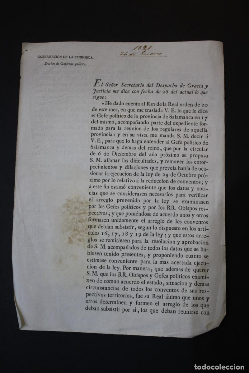 Paper Collecting Others: (Salamanca 1821 Desamortizaci&oacute;n) Traslado de Real Orden de parte de Agust&iacute;n de Arg&uuml;elles, ministro d