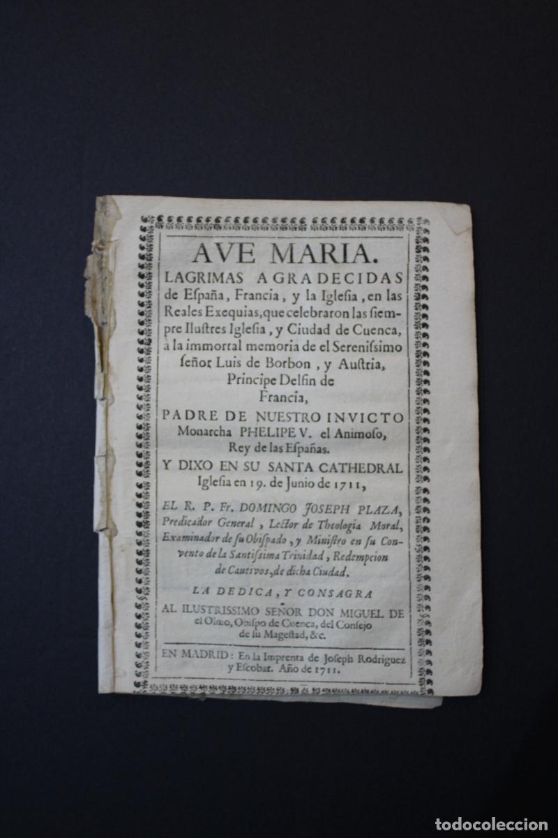 Sammelleidenschaft Andere Papierartikel: (Cuenca) Ave Mar&iacute;a. L&aacute;grimas agradecidas de Espa&ntilde;a, Francia y la Iglesia en las Reales Exequias que