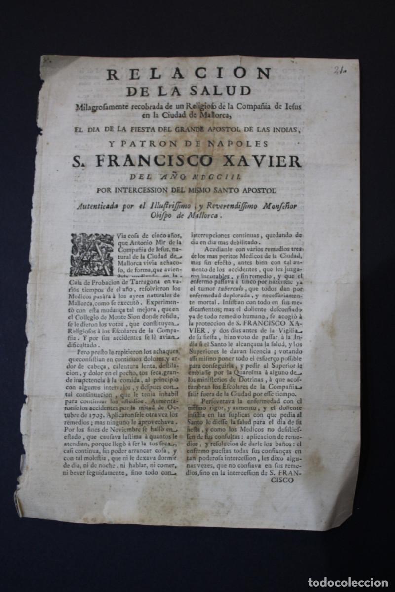Sammelleidenschaft Andere Papierartikel: Relacion de la salud milagrosamente recobrada de una religiosa en Roma en la fiesta del grande Apost
