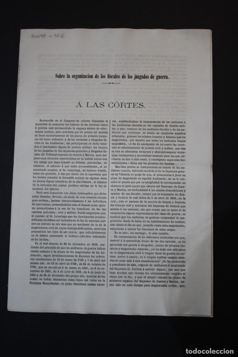 Sammelleidenschaft Andere Papierartikel: Sobre la organizaci&oacute;n de los fiscales de los juzgados de guerra. A las Cortes. -