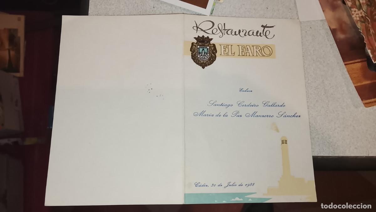 Otros Art&iacute;culos de Coleccionismo en Papel: antiguo menu carta del restaurante elfaro el faro cadiz 1988 MENU DE BODA