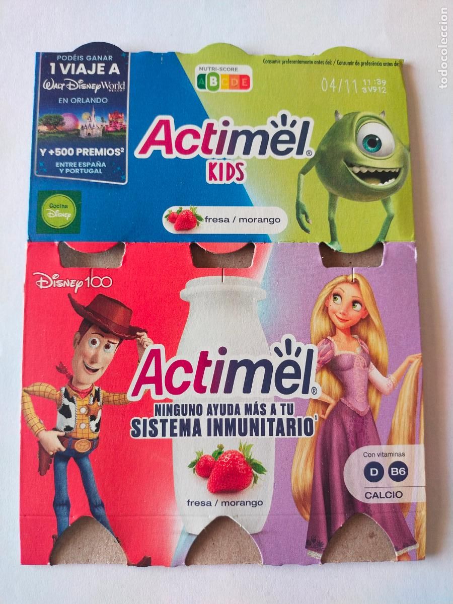 Altri oggetti di carta: DISNEY 100 ANIVERSARIO - MIKE WAZOWSKI - WOODY - RAPUNZEL - EMBALAJE CARTON ACTIMEL KIDS DANONE