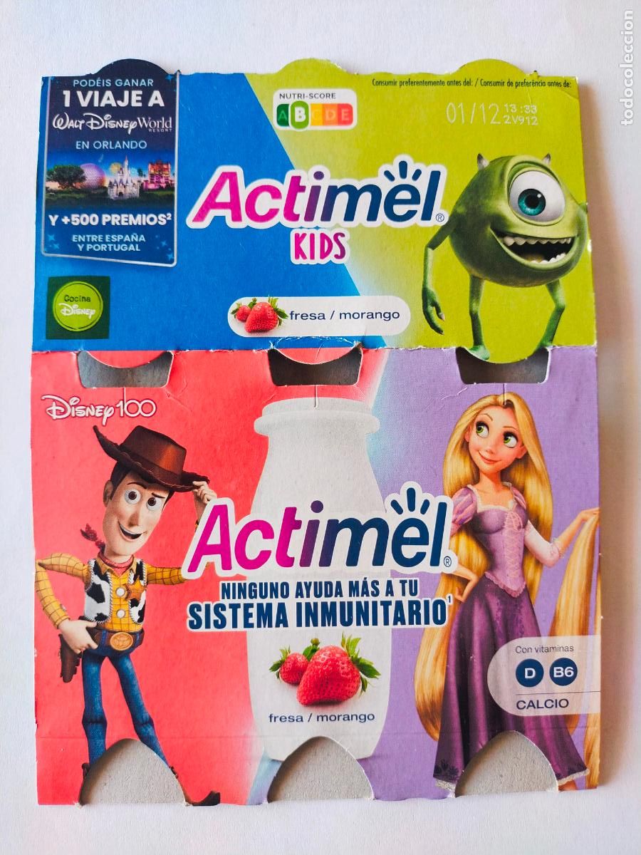 Collectionnisme Papier divers: DISNEY 100 ANIVERSARIO - MIKE WAZOWSKI - WOODY - RAPUNZEL - EMBALAJE CARTON ACTIMEL KIDS DANONE
