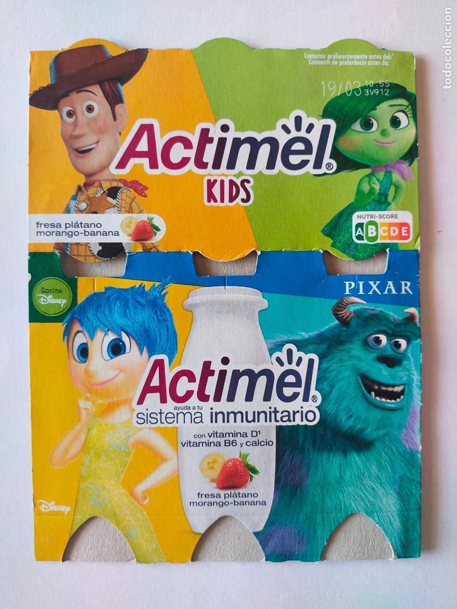 Collectionnisme Papier divers: PIXAR - WOODY - ASCO - ALEGRIA - SULLEY - FRESA-PLATANO - EMBALAJE CARTON ACTIMEL KIDS - DANONE