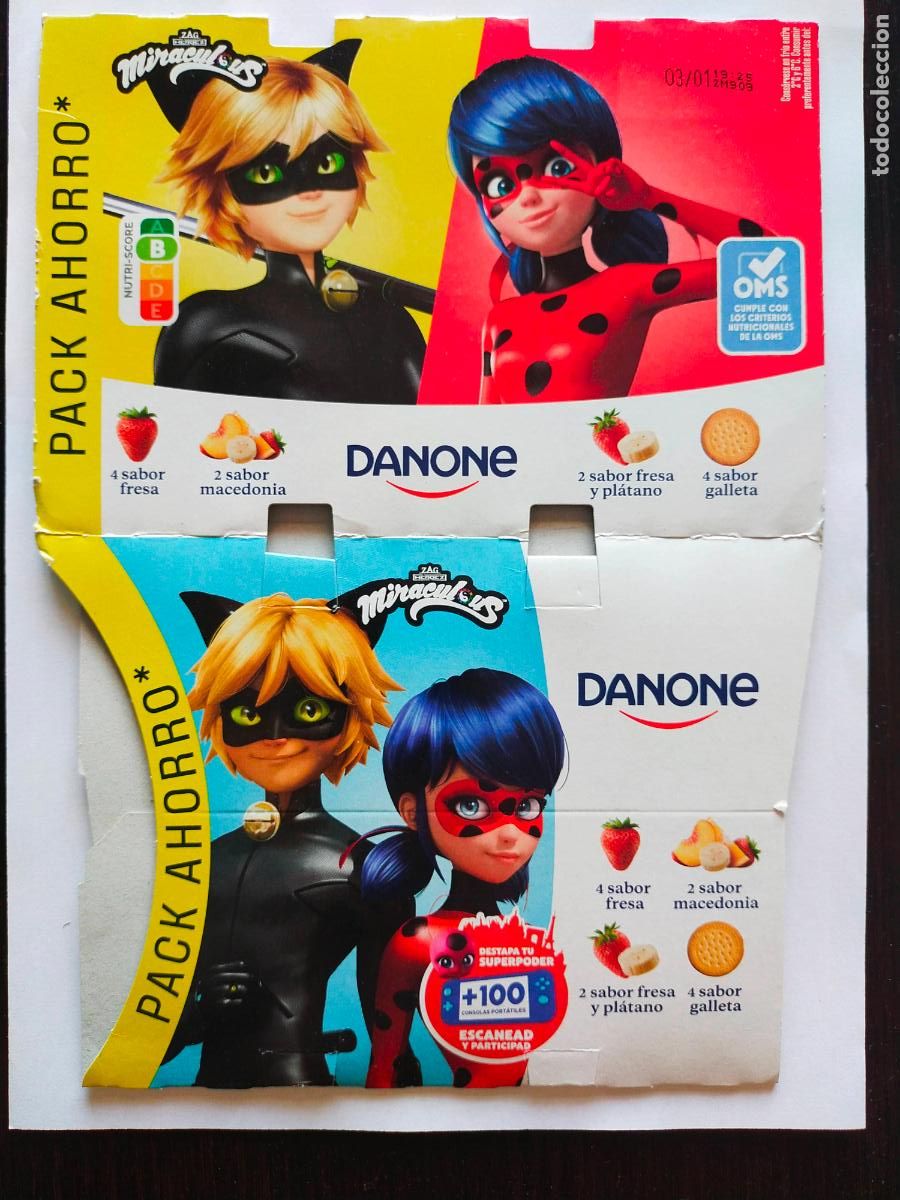 Collectionnisme Papier divers: MIRACULOUS-LADYBUG - CHAT NOIR - EMBALAJE CARTON YOGUR/YOGOURT DANONE SABORES