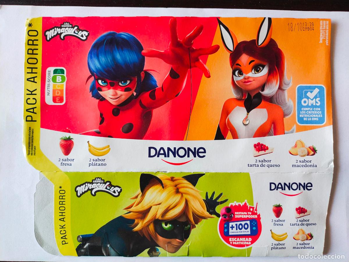 Sammelleidenschaft Andere Papierartikel: MIRACULOUS-LADYBUG - CHAT NOIR -RENA ROUGE - EMBALAJE CARTON YOGUR/YOGOURT DANONE SABORES