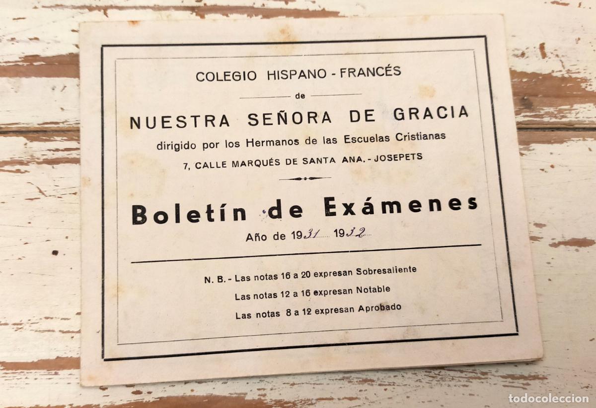 Otros Art&iacute;culos de Coleccionismo en Papel: BOLET&Iacute;N de NOTAS CALIFICACIONES EX&Aacute;MENES.- NUESTRA SE&Ntilde;ORA DE GRACIA BARCELONA