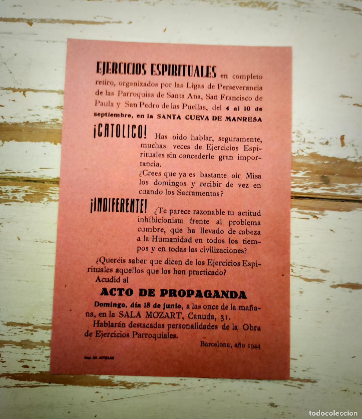 Paper Collecting Others: FOLLETO PROPAGANDA DE EJERCICIOS ESPIRITUALES - BARCELONA 1944