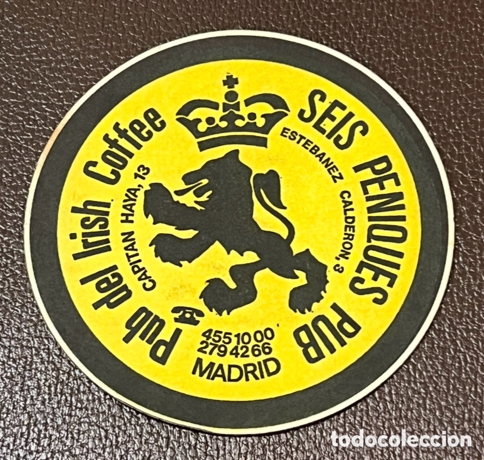 Otros Art&iacute;culos de Coleccionismo en Papel: Posavasos. SEIS PENIQUES Pub. Pub de Irish Coffee. Madrid. A&ntilde;os 70.