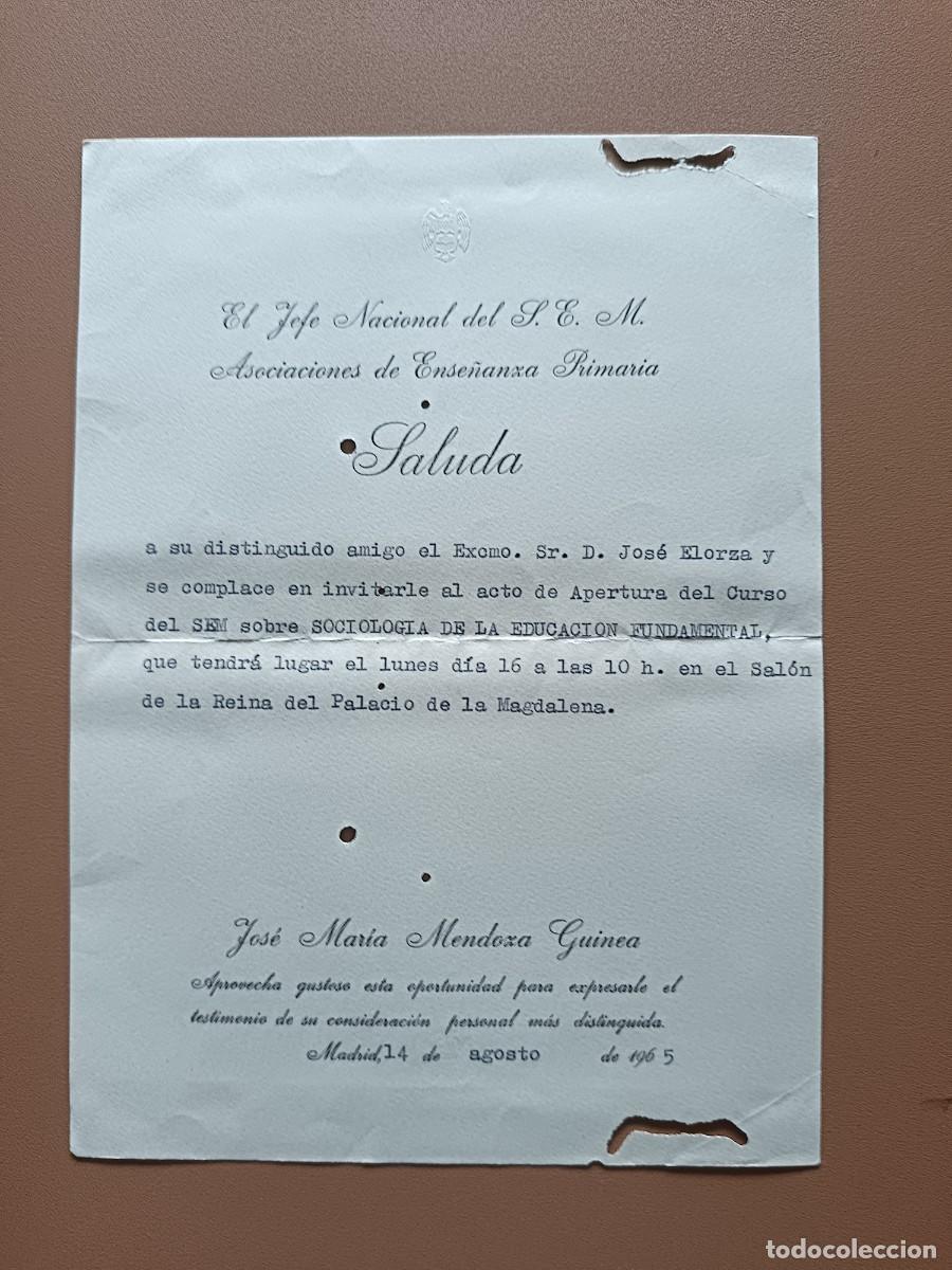 Collectionnisme Papier divers: JEFE NACIONAL DEL J.E.M.ASOCIACIONES DE ENSE&Ntilde;ANZA PRIMARIA-1965