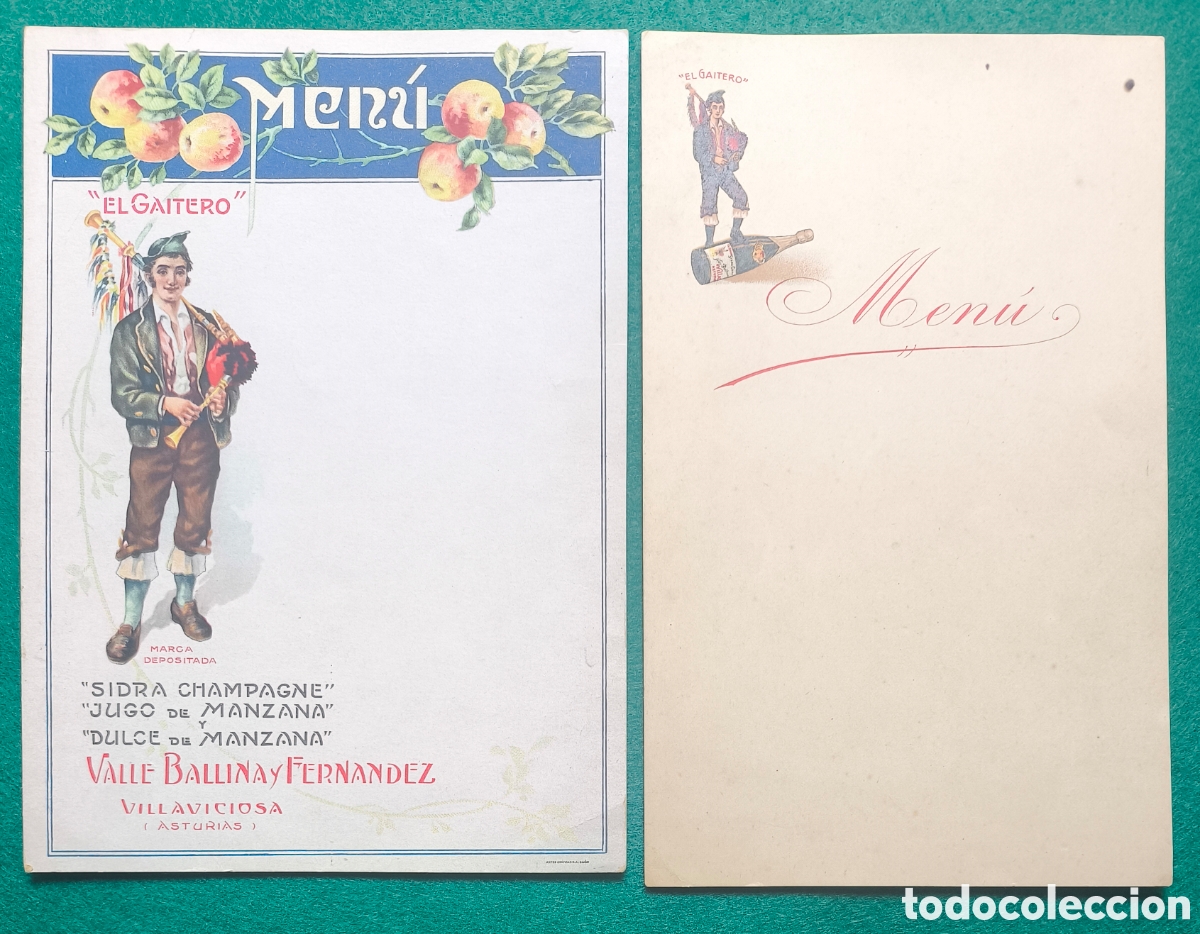 Otros Art&iacute;culos de Coleccionismo en Papel: PUBLICIDAD SIDRA EL GAITERO MEN&Uacute; VILLAVICIOSA ASTURIAS C. 1900