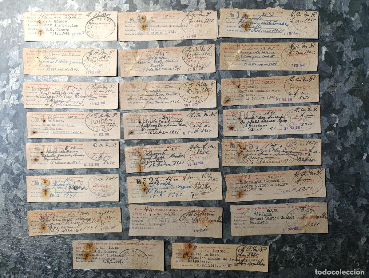 Otros Art&iacute;culos de Coleccionismo en Papel: EXTRAORDINARIO LOTE DE 23 RESGUARDOS DE GIROS POSTALES CAJA GENERAL DE AHORROS Y MONTE P. A&Ntilde;O 1941.