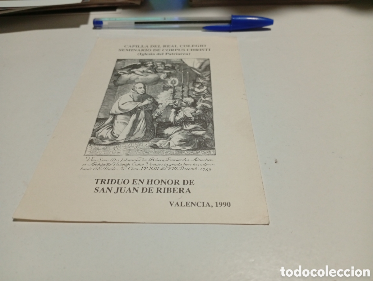 Otros Art&iacute;culos de Coleccionismo en Papel: Estampa religiosa triduo en honor de San Juan de Ribera, Valencia 1990