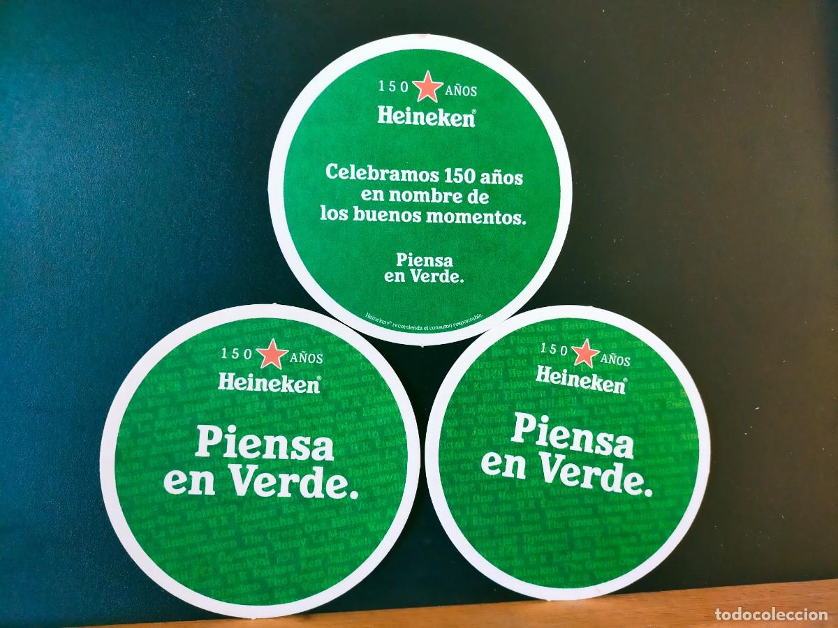 Otros Art&iacute;culos de Coleccionismo en Papel: 3 POSAVASOS HEINEKEN. PIENSA EN VERDE. CELEBRAMOS 150 A&Ntilde;OS. VER ANVERSO Y REVERSO