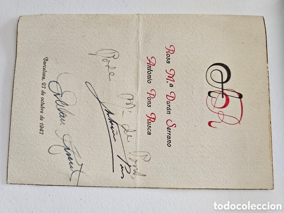 Otros Art&iacute;culos de Coleccionismo en Papel: Men&uacute; de boda del Hotel Ritz de Barcelona, Rosa M&ordf; Dur&aacute;n Serrano Antonio Pons Rusca 1947