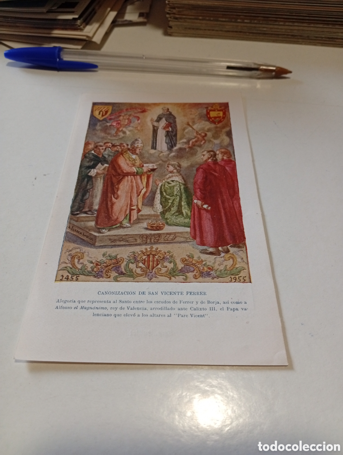 Otros Art&iacute;culos de Coleccionismo en Papel: Estampa religiosa canonizaci&oacute;n de San Vicente Ferrer 1955