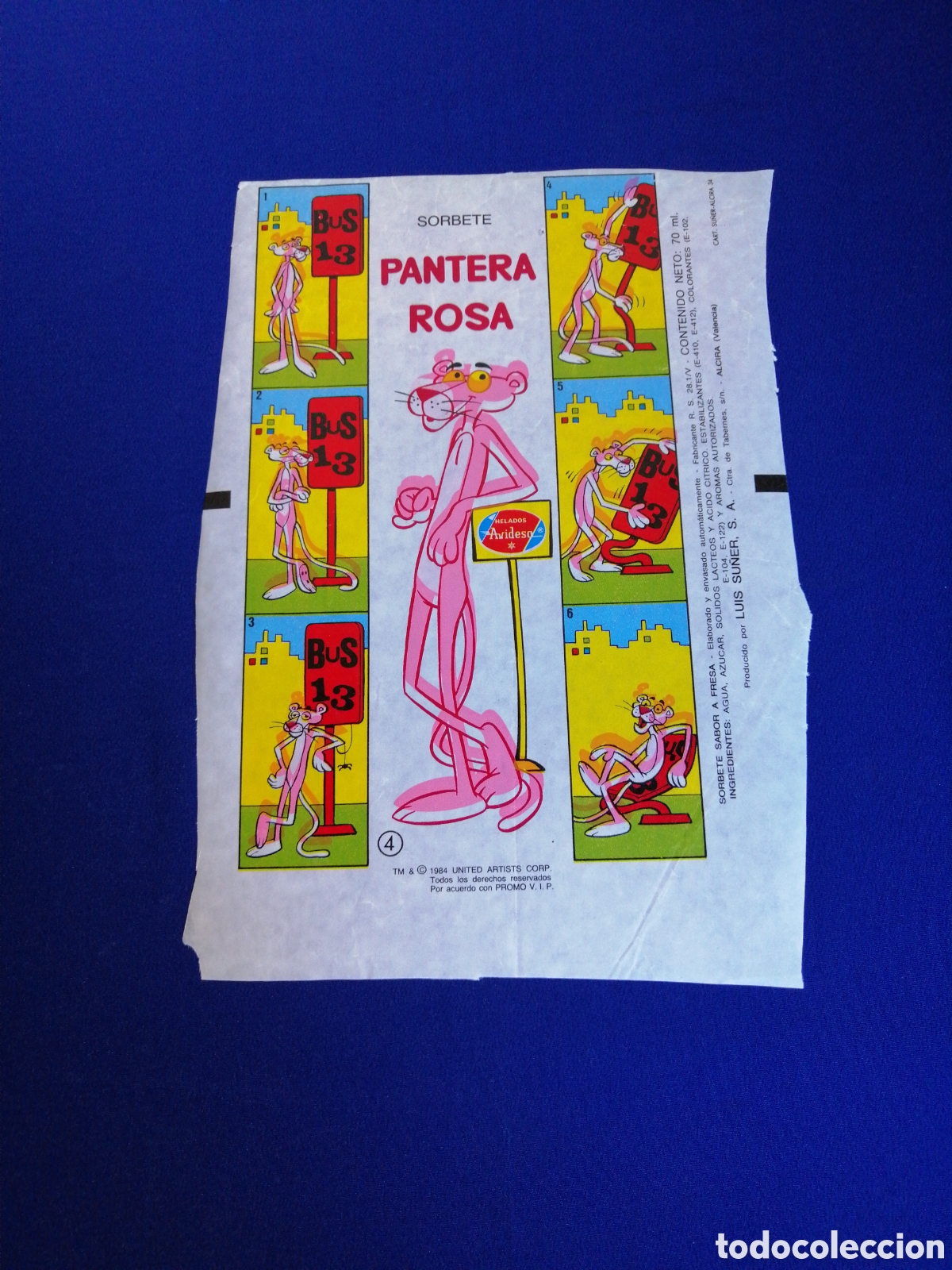 Paper Collecting Others: HELADOS AVIDESA (ALZIRA) - SORBETE PANTERA ROSA N&Uacute;MERO 4 -ICE CREAM (ALZIRA) - PINK PANTHER SORBET