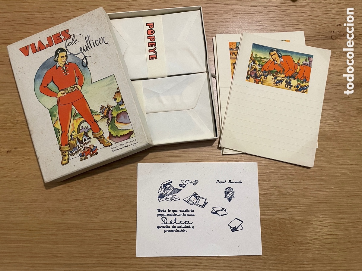 Collectionnisme Papier divers: Cajita Gulliver. Sobres, cartas, papel secante. A&ntilde;os 30.