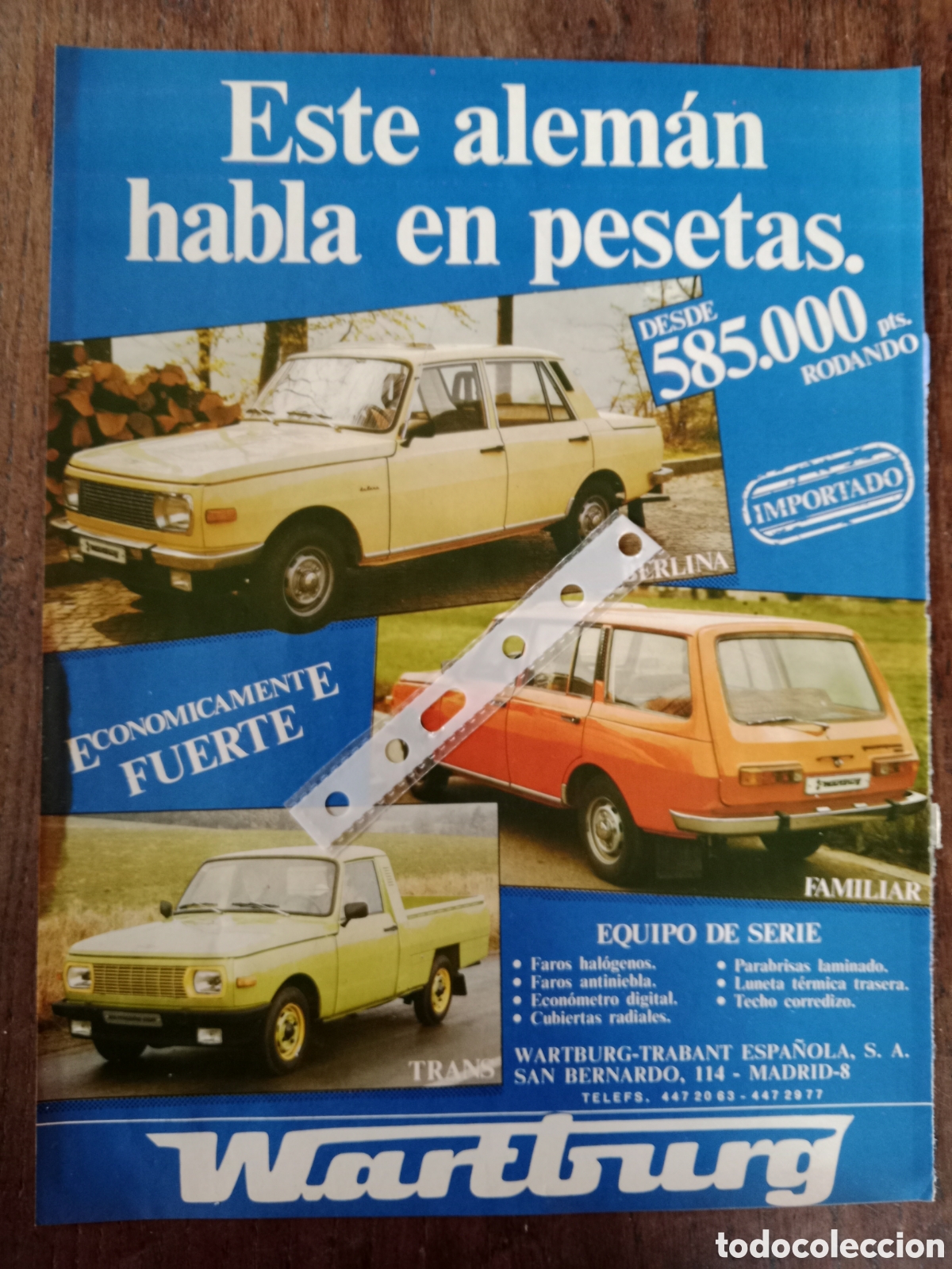 Otros Art&iacute;culos de Coleccionismo en Papel: Publicidad autom&oacute;vil wartburg trabant de 1985