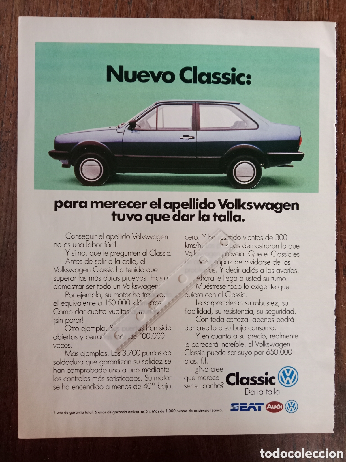 Otros Art&iacute;culos de Coleccionismo en Papel: Publicidad autom&oacute;vil Volkswagen classic