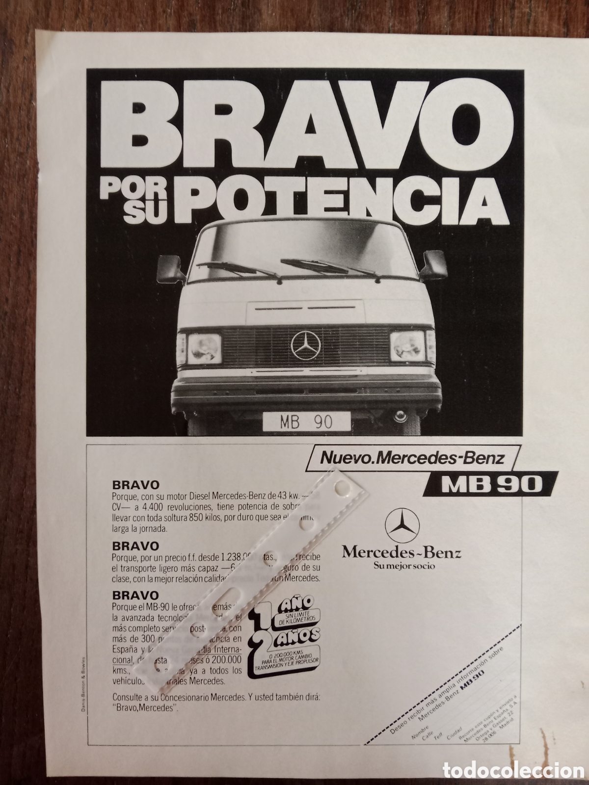 Otros Art&iacute;culos de Coleccionismo en Papel: Publicidad furgoneta mercedes Benz MB90 de 1985
