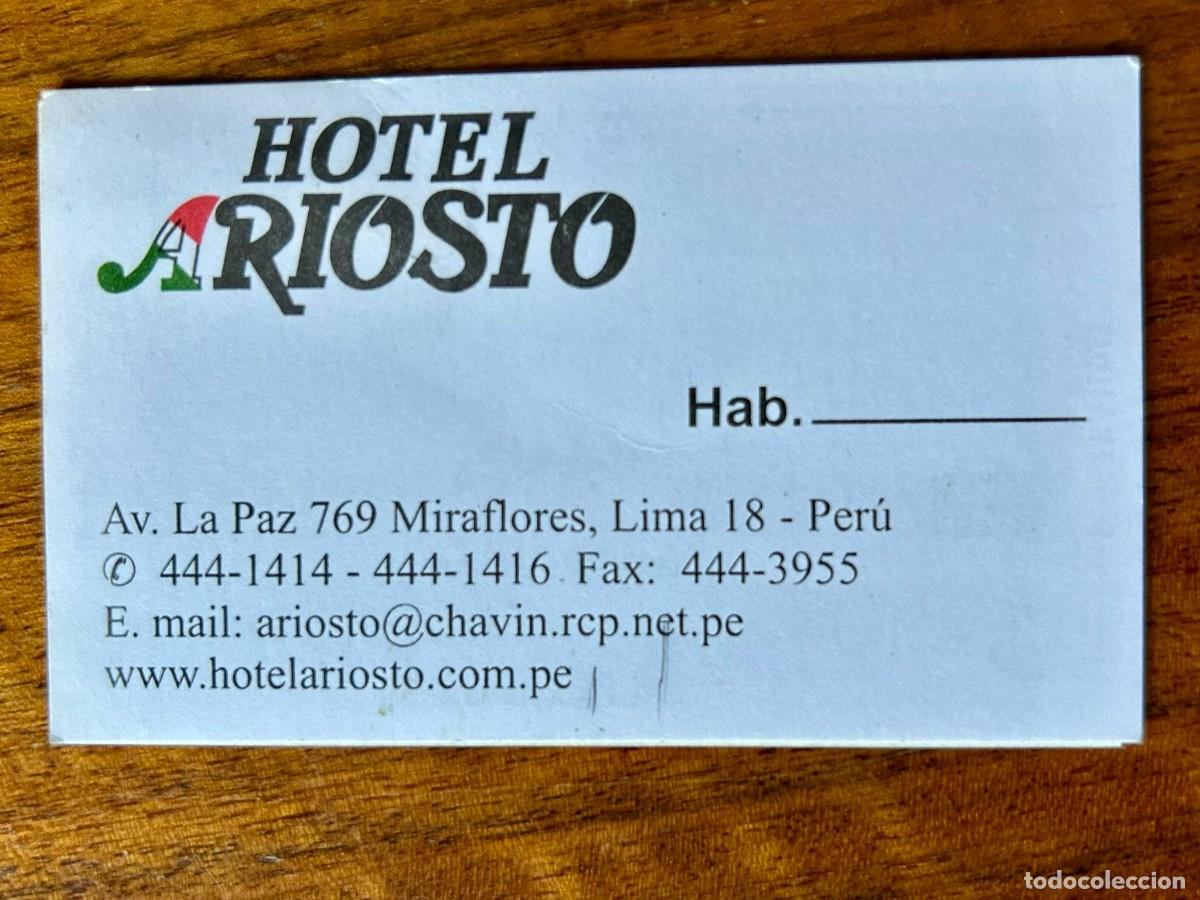 Collectionnisme Papier divers: TARJETA DE VISITA PUBLICITARIA HOTEL ARIOSTO MIRAFLORES LIMA PER&Uacute;