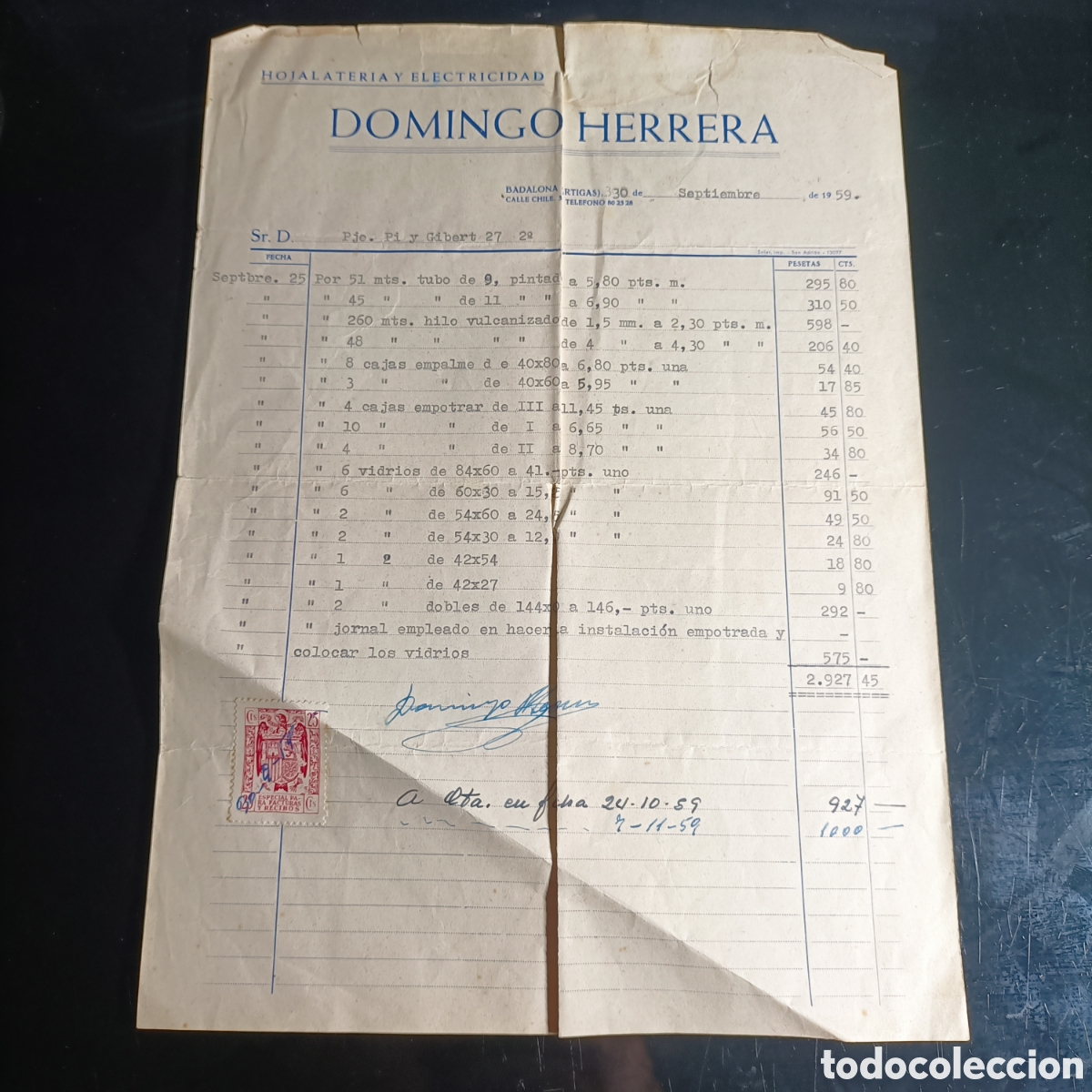 Paper Collecting Others: ANTIGUO ALBARAN EMPRESA HOJALATERIA Y ELECTRICIDAD. DOMINGO HERRERA