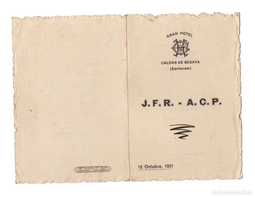 Otros Art&iacute;culos de Coleccionismo en Papel: MENU ENLACE EN GRAN HOTEL CALDAS DE BESAYA SANTANDER. 12 OCTUBRE 1931