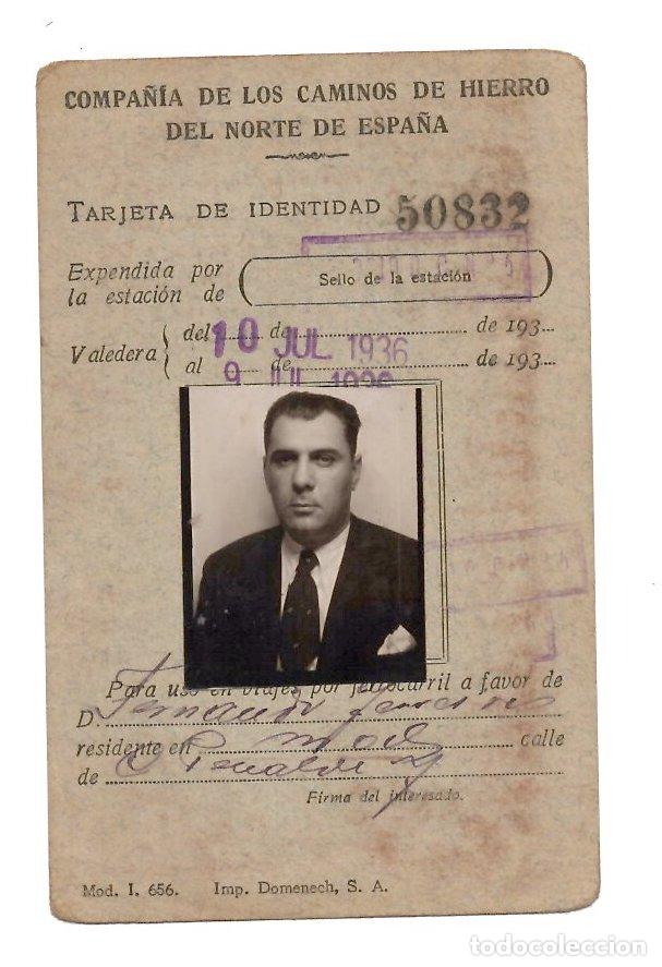 Otros Art&iacute;culos de Coleccionismo en Papel: TARJETA DE IDENTIDAD COMPA&Ntilde;IA DE LOS CAMINOS DE HIERRO DEL NORTE DE ESPA&Ntilde;A. 10 DE JULIO DE 1936