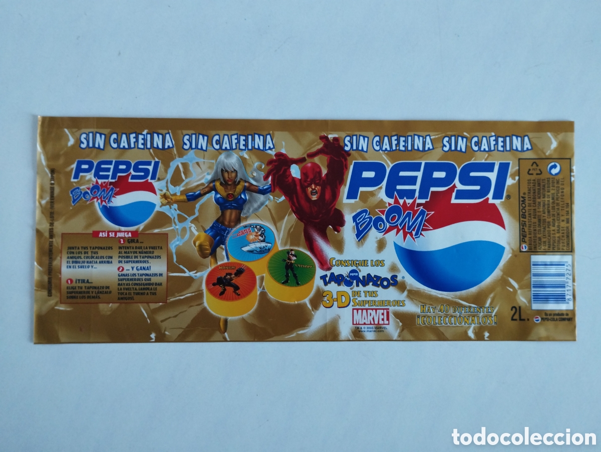 Otros Art&iacute;culos de Coleccionismo en Papel: ENVOLTORIO ETIQUETA TAPONAZOS MARVEL PEPSI BOOM TAZO