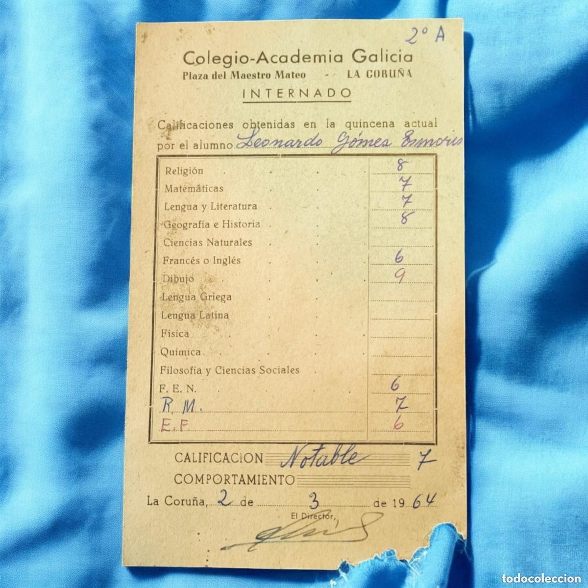 Collectionnisme Papier divers: Bolet&iacute;n Escolar 1964 Colegio-Academia Galicia &ndash; Internado La Coru&ntilde;a &ndash; Original